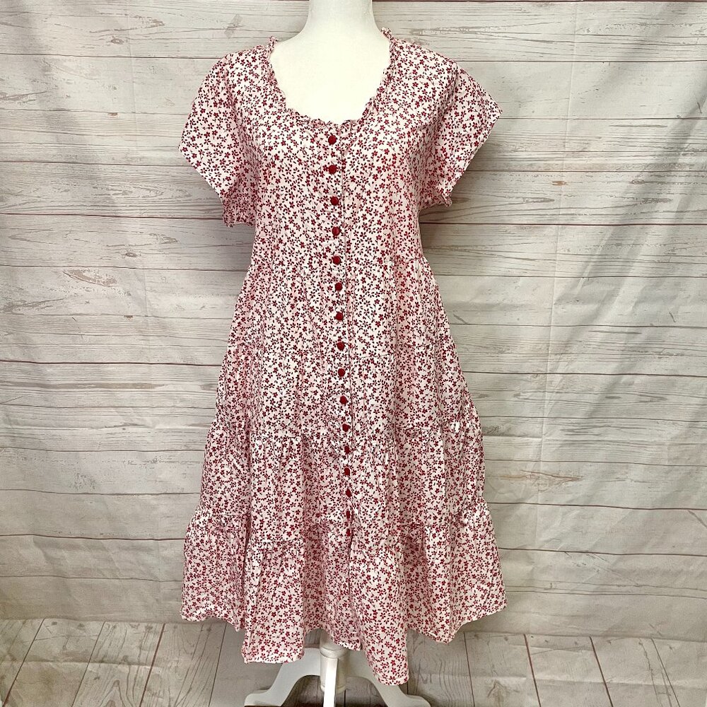 April Cornell White Dress with Red Floral Print
